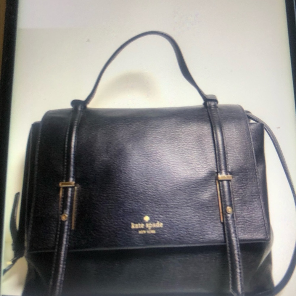 Kate Spade Black Bailey Street Bruna Leather Bag with Gold Accents